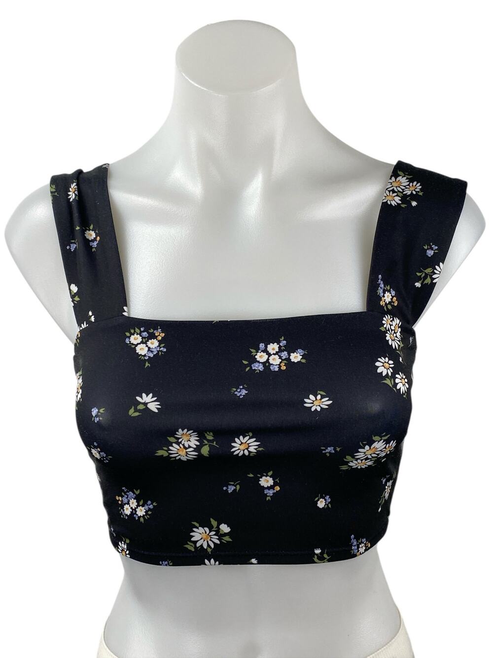 Reformation Rover Black Floral Sleeveless Square Neck Tank Crop Top Size XS